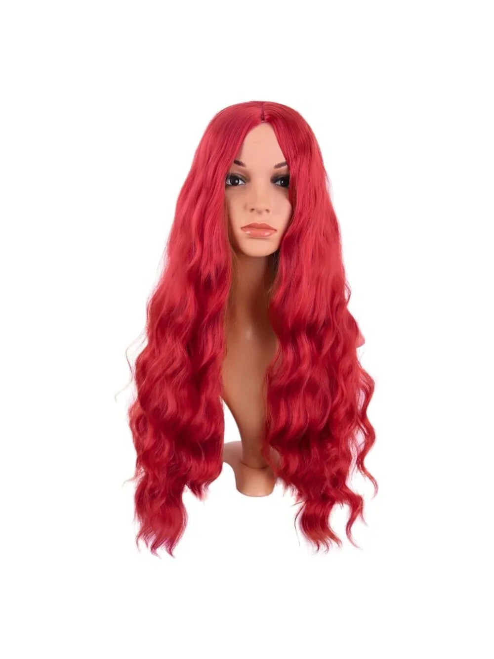 Women's Bright Red 28 Inch Synthetic Fiber Long Middle Part Curly Cosplay Wigs